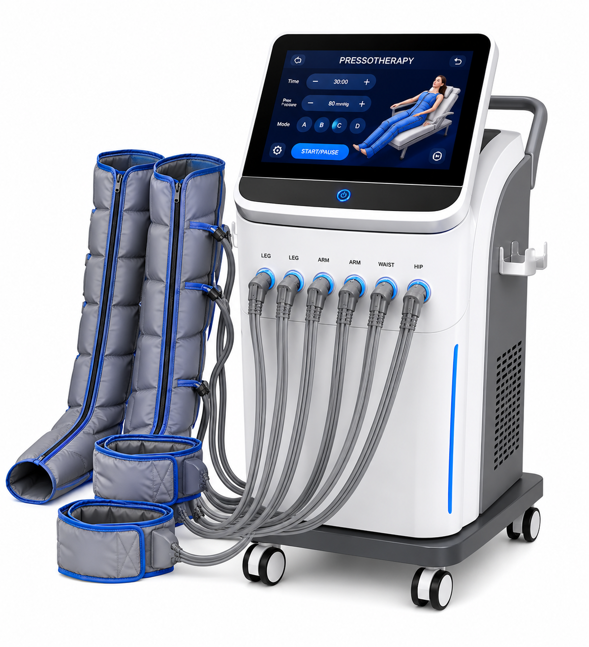 جهاز Pressotherapy للضغط الهوائي بخلفية بيضاء